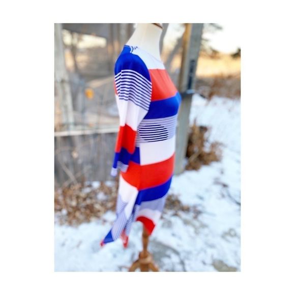 Reborn Striped Tunic Boat Neck Flare Split Hem - Picture 3 of 9